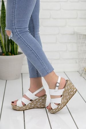 Roşna Beyaz Süet Platform Bayan Sandalet   C-3