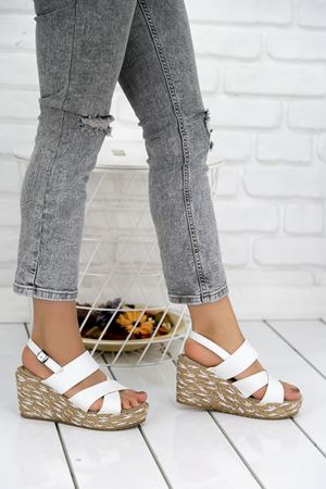 Roşna Beyaz Cilt Platform Sandalet   C-3