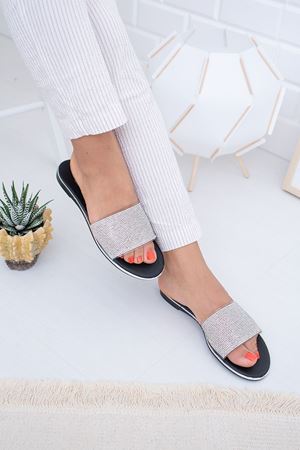 Sise  Gümüş Siyah Kadın Terlik  A-3