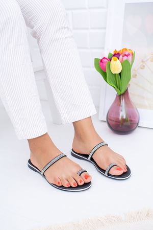 Spehi Taşlı Gümüş Siyah Terlik  A-2 