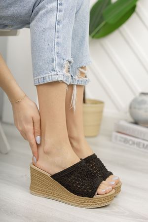 Lotus Lüks Siyah Dantel Terlik   C-3