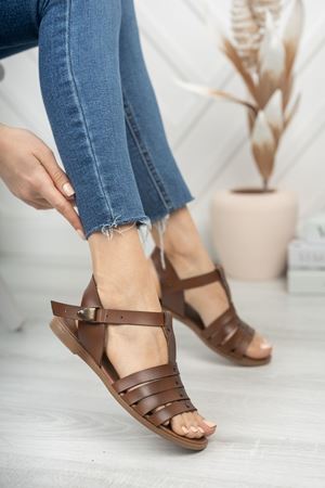 İrina Hakiki Deri Kahverengi Günlük Kadın Sandalet 