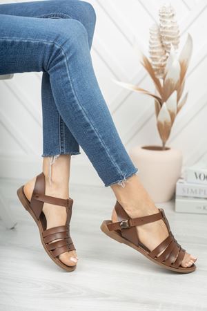 İrina Hakiki Deri Kahverengi Günlük Kadın Sandalet 
