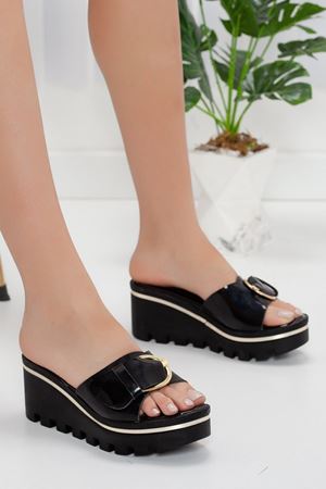 Linda Siyah Tokalı Kadın Terlik   D-4