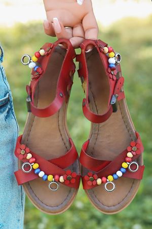 Benita Hakiki Deri Kırmızı Günlük Kadın Sandalet  A-3