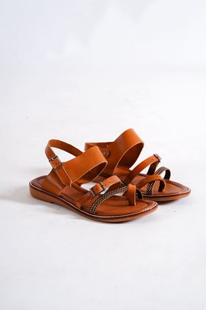 PALMİER HAKİKİ DERİ TABA PARMAK ARASI KADIN SANDALET  C-1