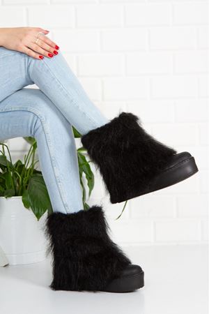 MİSSİ Yüksek Taban Tüylü Siyah Kadın Bot 