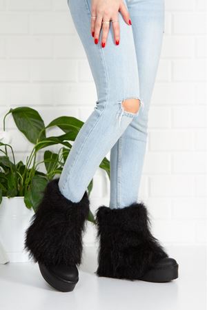 MİSSİ Yüksek Taban Tüylü Siyah Kadın Bot 