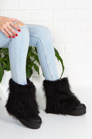 MİSSİ Yüksek Taban Tüylü Siyah Kadın Bot 