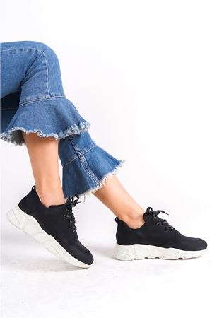 Hotiç Siyah Unisex  Bağcıklı Yüksek Tabanlı Spor Ayakkabı 