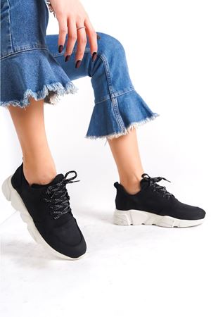 Hotiç Siyah Unisex  Bağcıklı Yüksek Tabanlı Spor Ayakkabı 