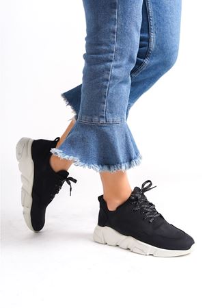Hotiç Siyah Unisex  Bağcıklı Yüksek Tabanlı Spor Ayakkabı 