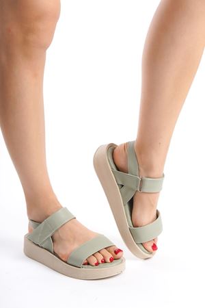 501 Haki  Rahat Kalıp Poli Taban  Bantlı Sandalet   D-1