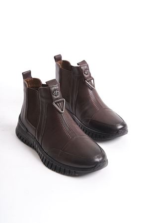 MAYLO YANLAR LASTİKLİ KAHVE DERİ ORTOPEDİK HAFİF KADIN BOT   D-3