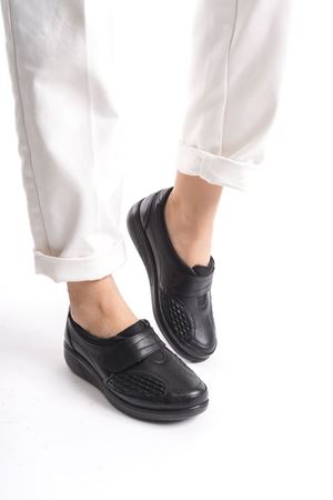 MİYA Hakiki Deri Tam Ortopedik Kemik Çıkıntısına uygun  Siyah Cırtlı   D-1