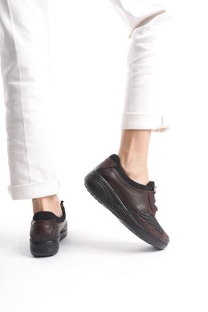 MİYA KAHVE Hakiki Deri Tam Ortopedik Kemik Çıkıntısına uygun Lastik Bağcıklı   D-1