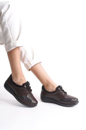 MİYA KAHVE Hakiki Deri Tam Ortopedik Kemik Çıkıntısına uygun Lastik Bağcıklı   D-1