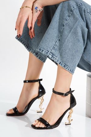 PRINCESS SİYAH METAL YÜKSEK TOPUKLU  ZARİF ABİYE AYAKKABI 