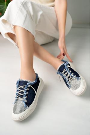 MİYA Rahat Taşlı Laci Kot Kadın Sneaker 