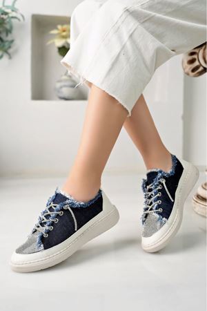 MİYA Rahat Taşlı Laci Kot Kadın Sneaker 