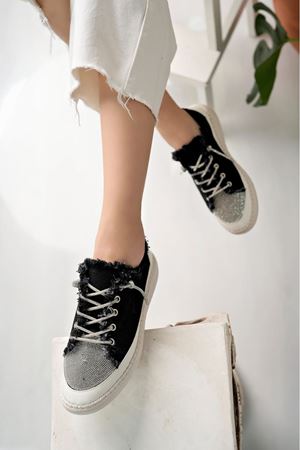 MİYA Rahat Taşlı SİYAH Kot Kadın Sneaker 