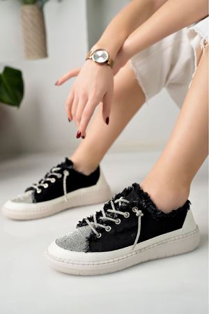 MİYA Rahat Taşlı SİYAH Kot Kadın Sneaker 