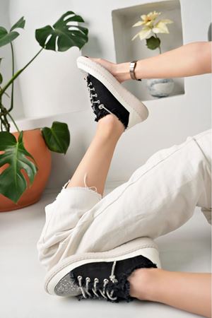 MİYA Rahat Taşlı SİYAH Kot Kadın Sneaker 