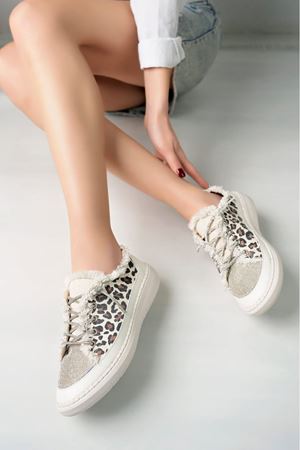 MİYA Rahat Taşlı Leopar Kot Kadın Sneaker 