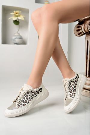 MİYA Rahat Taşlı Leopar Kot Kadın Sneaker 