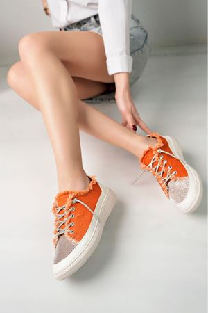 MİYA Rahat Taşlı Turuncu  Kot Kadın Sneaker