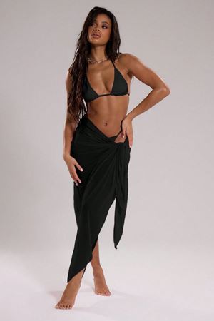 Kadın Siyah Bodrum Stili Bağlama Detaylı 150x75 Pareo