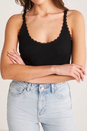 Kadın Siyah Normal Kalıp Dantel Detalı Ince Askılı Oyuk Yaka Atlet