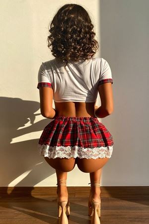 Kadın Beyaz Fantezi Liseli Kostümü Dantelli ve Tangalı