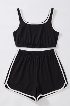 Kadın Siyah Askılı Crop Top ve Şortlu Gecelik Takım