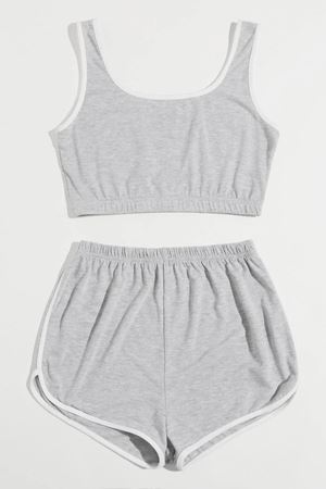 Kadın Gri Askılı Crop Top ve Şortlu Gecelik Takım