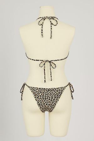 Kadın Siyah ve Leopar Detaylı Yandan Bağlamalı Bikini Takımı
