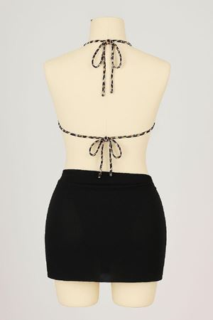 Kadın Siyah ve Leopar Desenli Pareolu 3'lü Bikini Takımı