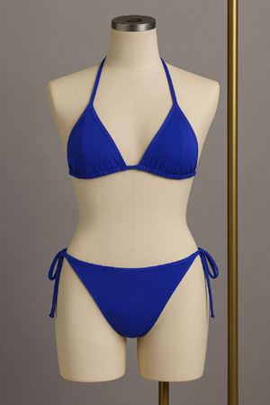Kadın Mavi Yandan ve Boyundan Bağlamalı Bikini Mayo Takımı