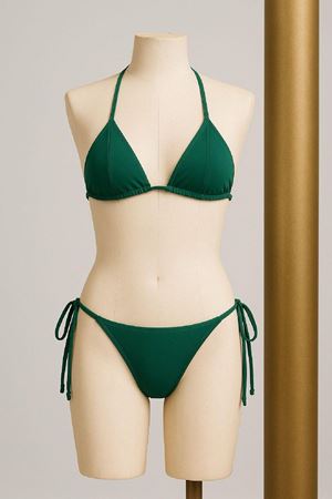 Kadın Yeşil Yandan ve Boyundan Bağlamalı Bikini Mayo Takımı