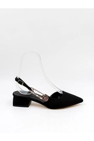 Kısa Kalın Topuklu Kadın Siyah Nubuk Ayakkabı 