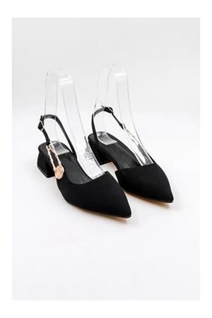 Kısa Kalın Topuklu Kadın Siyah Nubuk Ayakkabı 