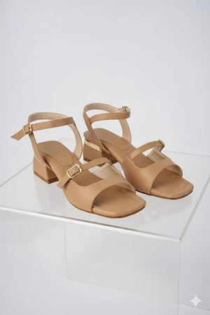 Dixia Bej Cilt Topuklu Sandalet