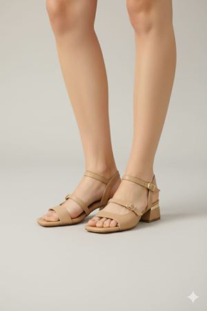Dixia Bej Cilt Topuklu Sandalet