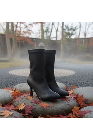 LUNA Kadın Siyah Cilt Bilekli Orta Boy Topuklu Bot	