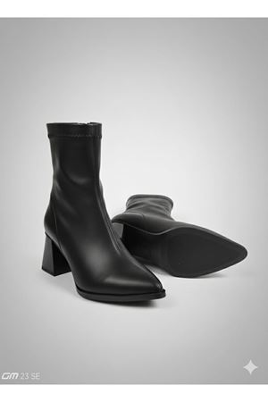 Lio Shoes Kadın Siyah Sivri Burun Kalın Topuklu Streç Bot