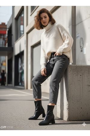 Lio Shoes Kadın Siyah Sivri Burun Kalın Topuklu Streç Bot