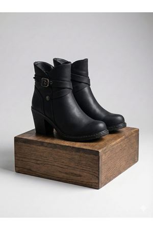 WEGAW Kemerli Rahat  Yüksek Topuk SİYAH TOPUKLU BOT 