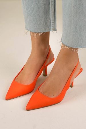  Kadın Arkası Açık Sivri Burun Topuklu Ayakkabı Turuncu