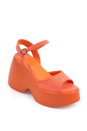 Turuncu Süet Dolgu Topuklu Kadın Ayakkabı