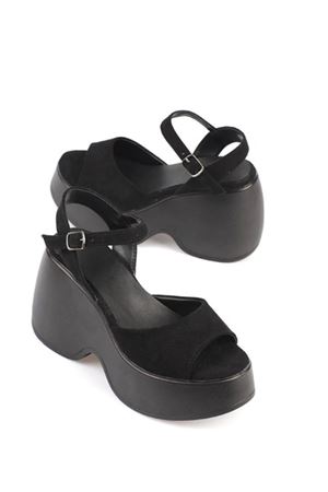 SİYAH Süet Dolgu Topuklu Kadın Ayakkabı